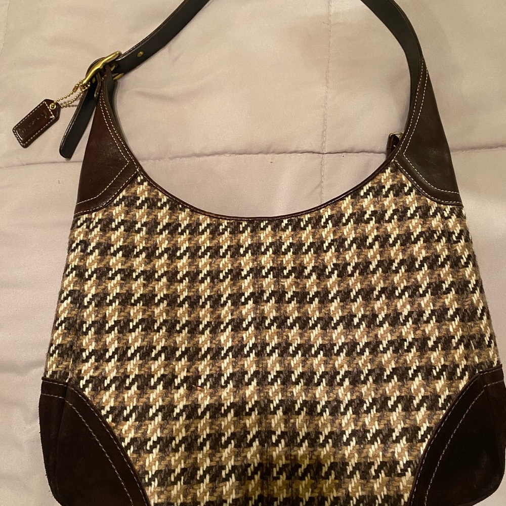 Coach tweed, leather, and suede purse